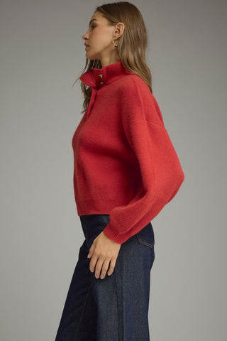 Red Henley Button Sweater