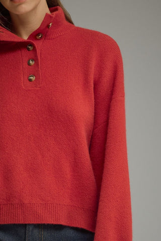 Red Henley Button Sweater