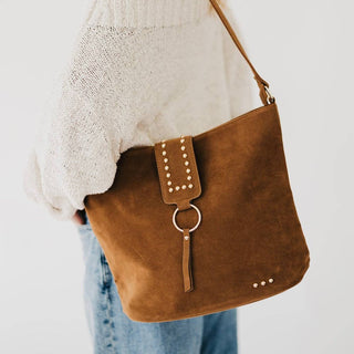 Rosemary Suede Bucket Bag: Camel