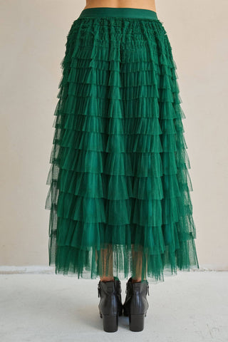 Evergreen Tiered Ruffle Maxi Skirt