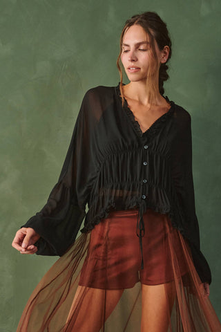 On the Rocks Black Ruffle Blouse