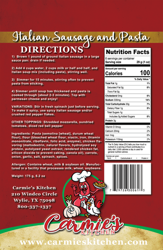 Carmie's Italian Sausage & Pasta Soup Mix